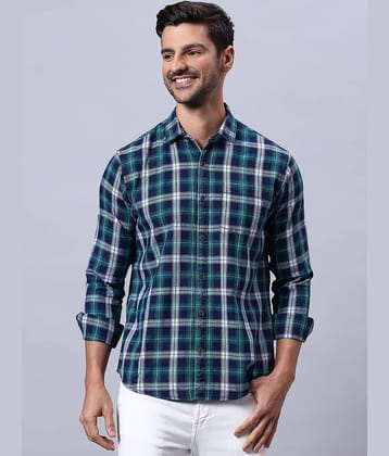 HJ HASASI 100% Cotton Slim Fit Checks Full Sleeves Men's Casual Shirt - Navy Blue ( Pack of 1 )