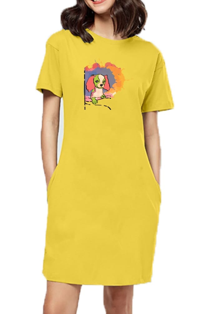 T-shirt Dress With Pockets - Cavalier King Charles Spaniel (4 Colours) (Slim Fit)