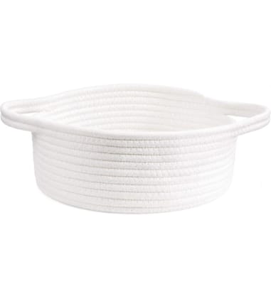 Generic Cotton 8x3 Inch Round Bedside Organizer With Out Lid (White)-PID66379