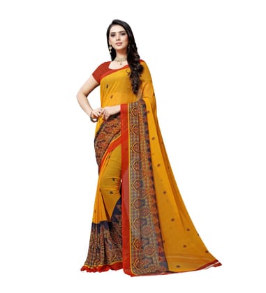 Generic Women's Georgette Saree (Yellow, 5 - 6 Mtrs)