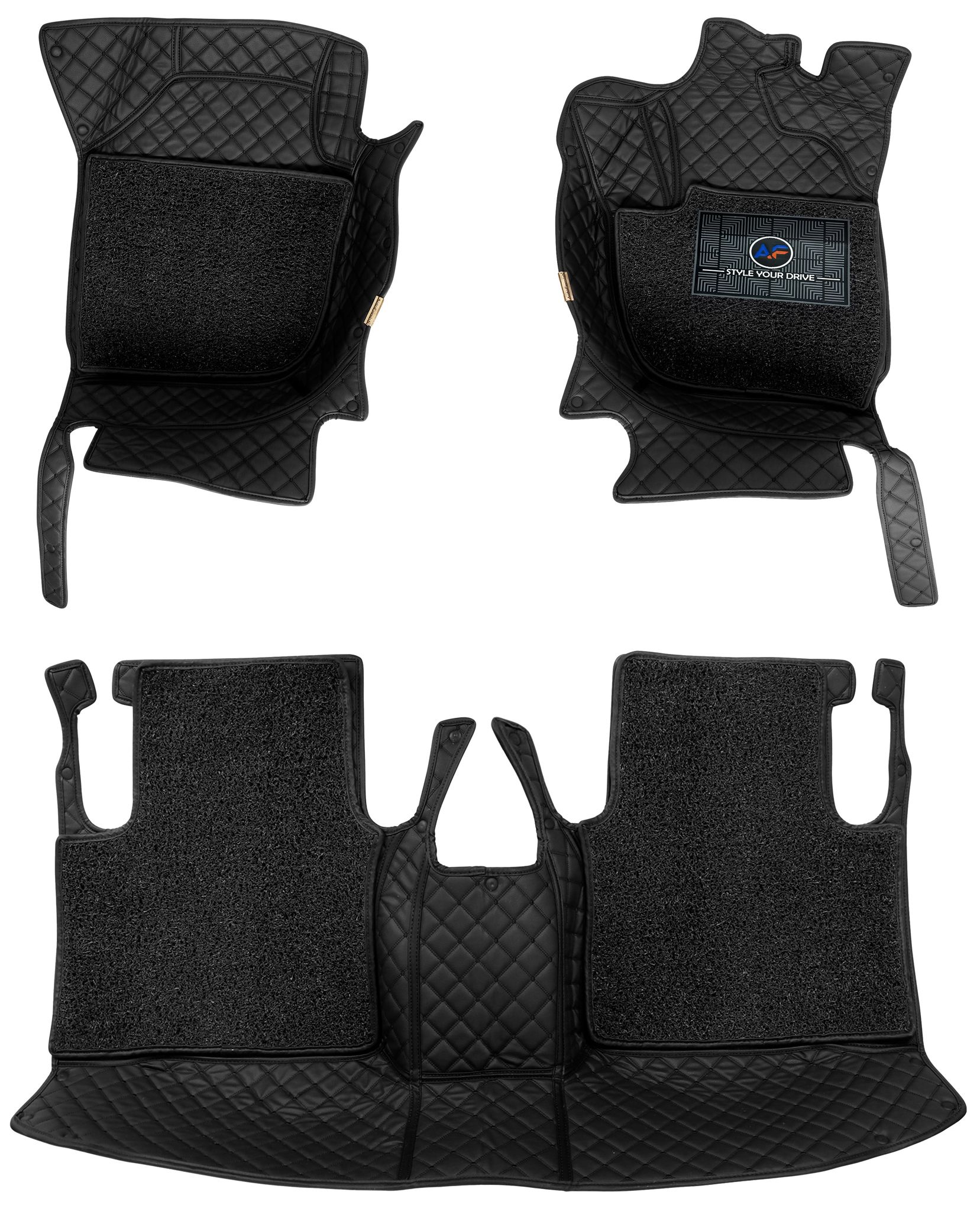BMW 320d 2017-18 7D Luxury Car Mat, All Weather Proof, Anti-Skid, 100% Waterproof & Odorless with Unique Diamond Fish Design (24mm Luxury PU Leather, 2 Rows)-Black Black