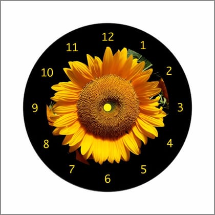 TERA MERA GIFT Sunflower Wall Clock, Round Black Face with Yellow Numbers, Modern Home DecorBest for Return Gift Birthday | Kids | Room | Home | Office (8 Inch)