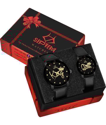 Septem Black Leather Analog Couple's Watch
