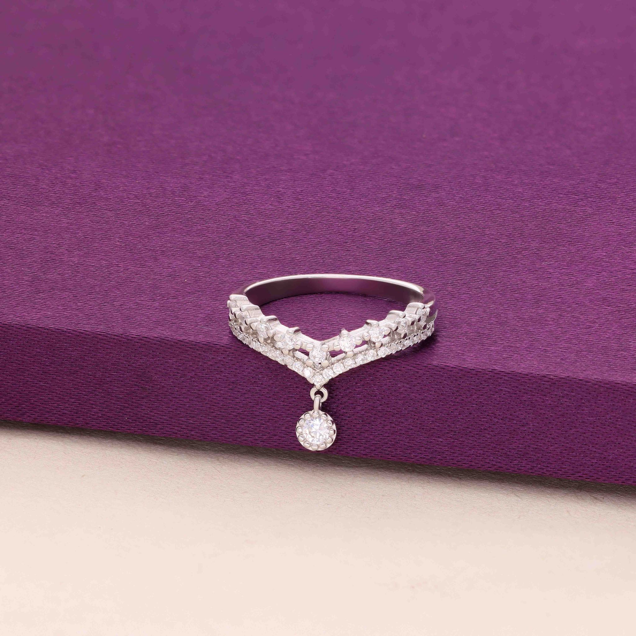 Crystal Crown Drop Minimal Ring-White Stone / Silver / 5