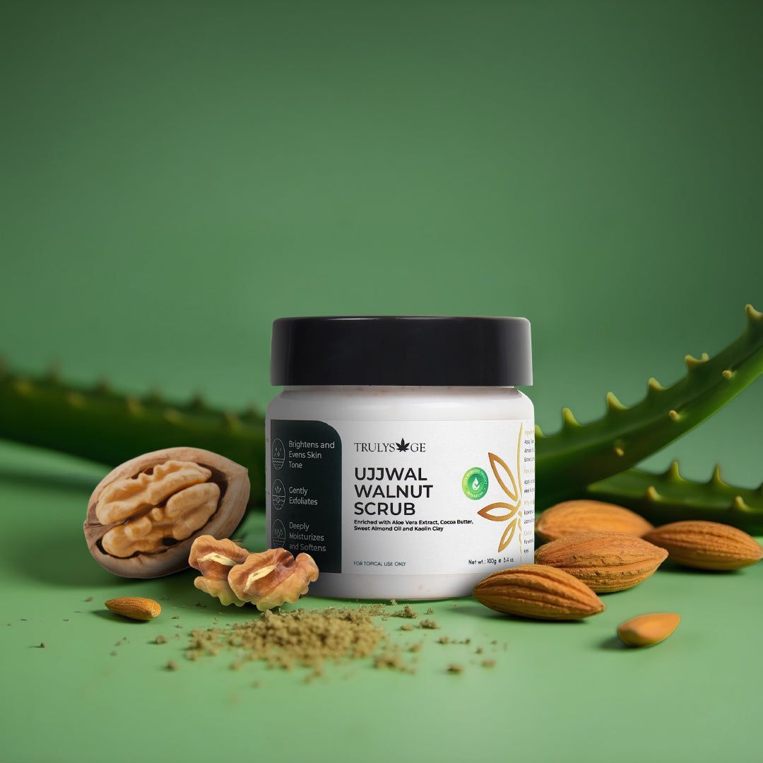Trulysage Ujjwal Walnut Scrub for Face & Body | Gentle Exfoliation & Skin Brightening | Walnut Beads & Licorice | 100ml