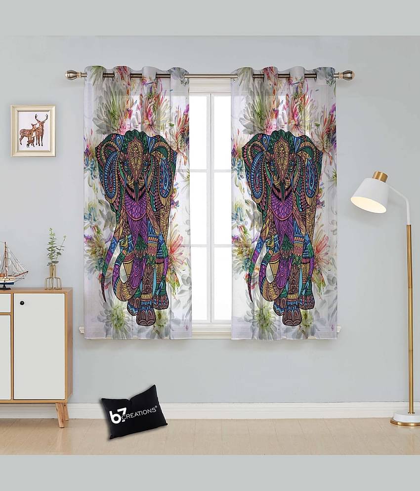 B7 CREATIONS Set of 2 Window Semi-Transparent Eyelet Polyester Curtains Multi Color