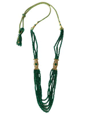 Handcrafted Green Glass Bead Necklace with Unique Side Pendants