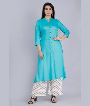 MAUKA - Blue Front Slit Rayon Women's Stitched Salwar Suit ( Pack of 1 )