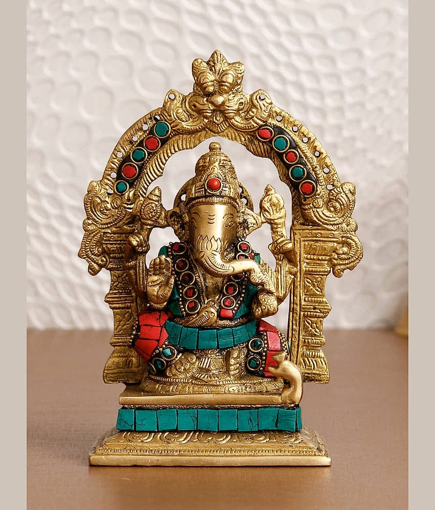 eCraftIndia Showpiece Brass Ganesha Idol 13 x 7 cms Pack of 1