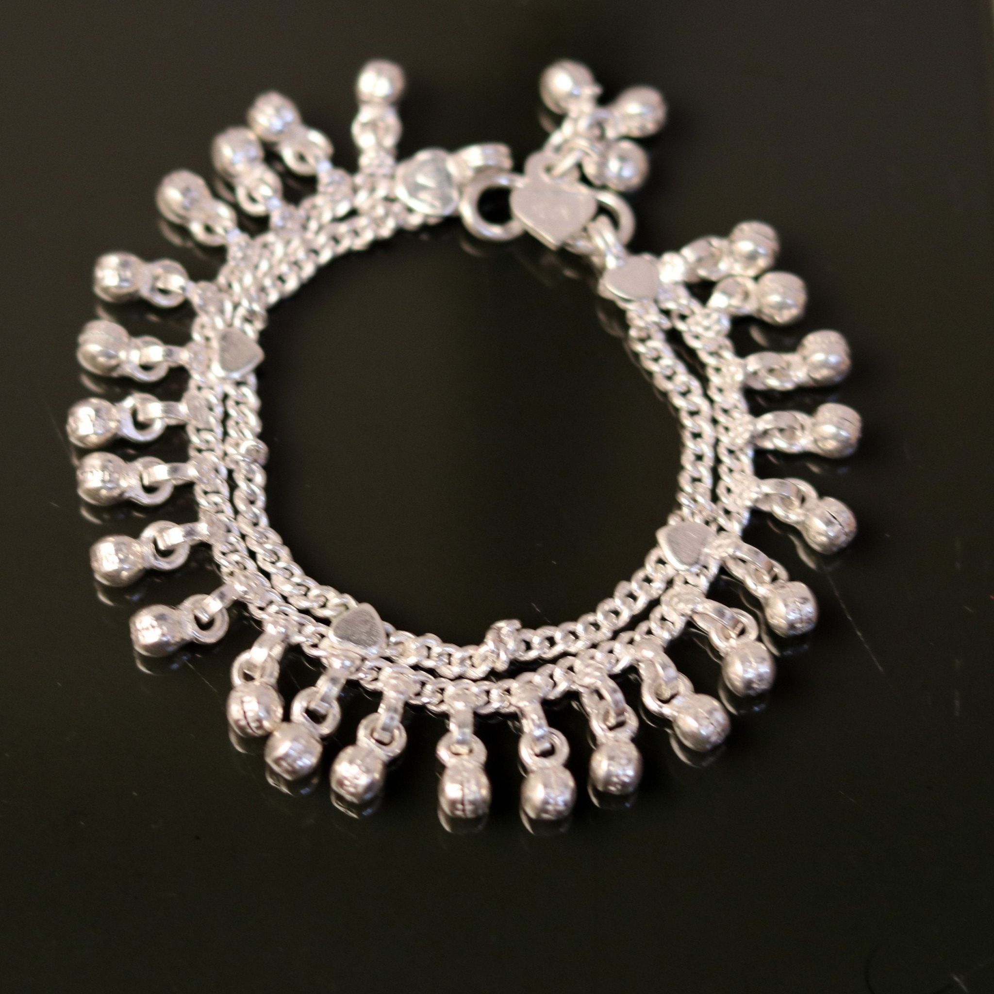 6.5' Vintage style Sterling silver handmade baby ankle bracelet, amazing noisy jingle bells anklets foot bracelet jewelry ank173-6.5