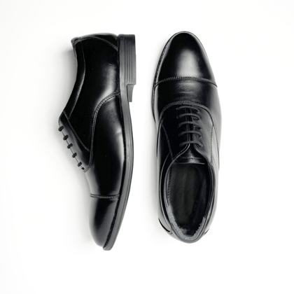 Genuine Leather Formal Shoes | Comfortable Handcrafted Cap-toe Shoes for Men (RXCT) (Black)-6