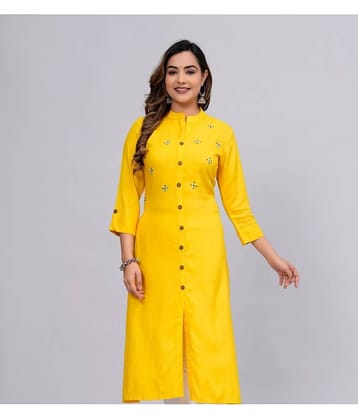 MAUKA Rayon Embellished Front Slit Women's Kurti - Yellow ( Pack of 1 )