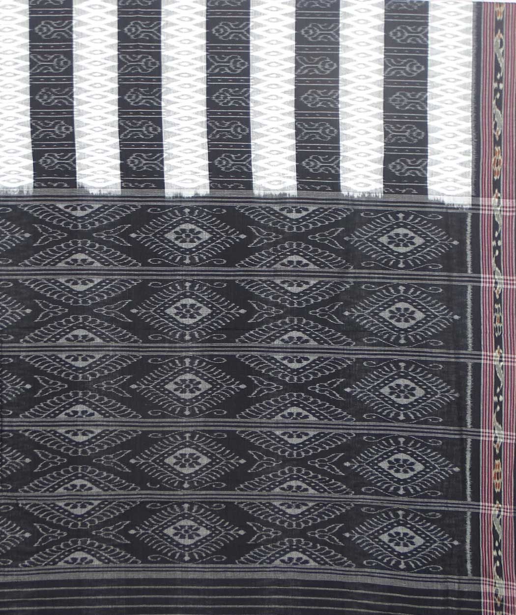 White and black sambalpuri handloom cotton saree