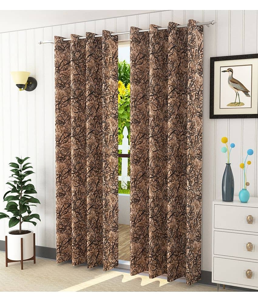 Homefab India Printed Blackout Eyelet Window Curtain 5ft (Pack of 2) - Brown