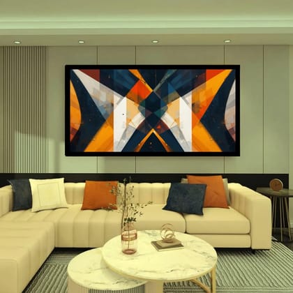 Luminary Large Abstract Wall Painting – Modern Minimalist Canvas Art for Home Décor | Frame Size (127 X 69 Cm) | Frame Type (Black) | 5-Year Warranty