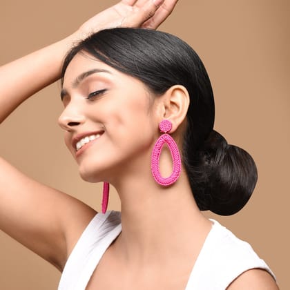 Chic Oval Petal Hoops-Pink