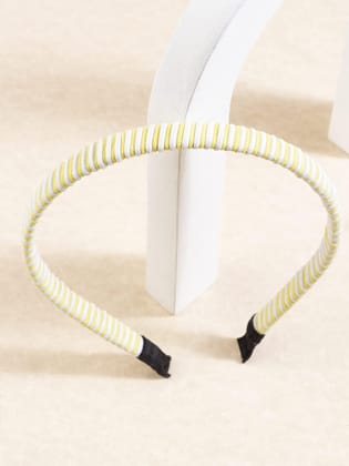 Women Yellow White Striped Hairband