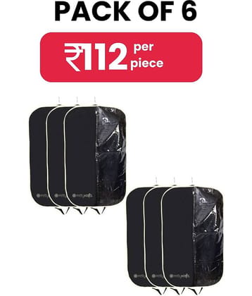 PrettyKrafts Half Transparent Coat Cover | Cloth Cover | Blazer Cover (Set of 6) - Black & Cream