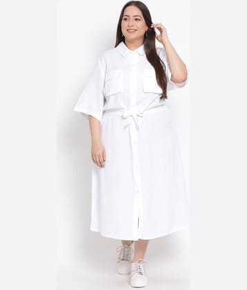 Oxolloxo Women Cotton Solid A-line Dress ( White )