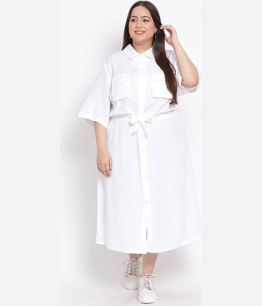 Oxolloxo Women Cotton Solid A-line Dress ( White )