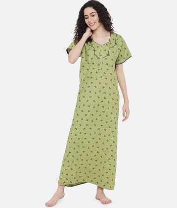 G4Girl - Green Cotton Women's Nightwear Nighty & Night Gowns ( Pack of 1 )