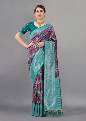 Yavira silk Women's Green Handwoven Silk Blend Saree