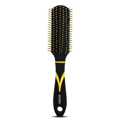 AGARO Breeze Flat Hair Brush with Strong & flexible nylon bristles, having Anti static ball tips, For Grooming, Volumising & Back Brushing, ideal for Men, Women & Kids, Yellow & Black. AGARO Breeze Flat Hair Brush with Strong & flexible nylon bristles, h