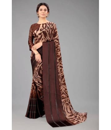 Sanjana Silk Georgette Printed Saree With Unstitched Blouse Piece ( Brown )