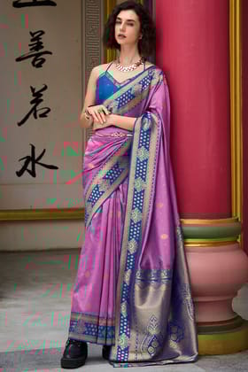 Lilac Lavender Zari Woven Soft Banarasi Silk Saree