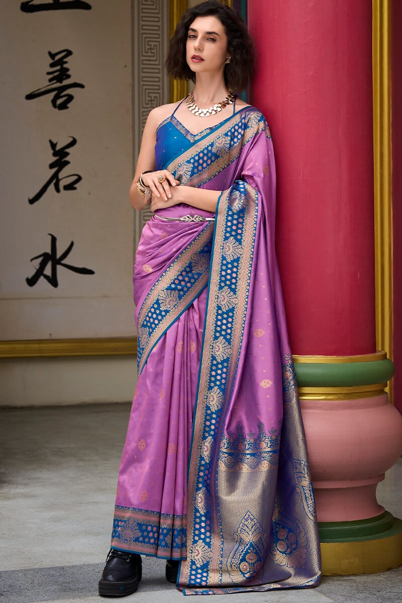 Lilac Lavender Zari Woven Soft Banarasi Silk Saree
