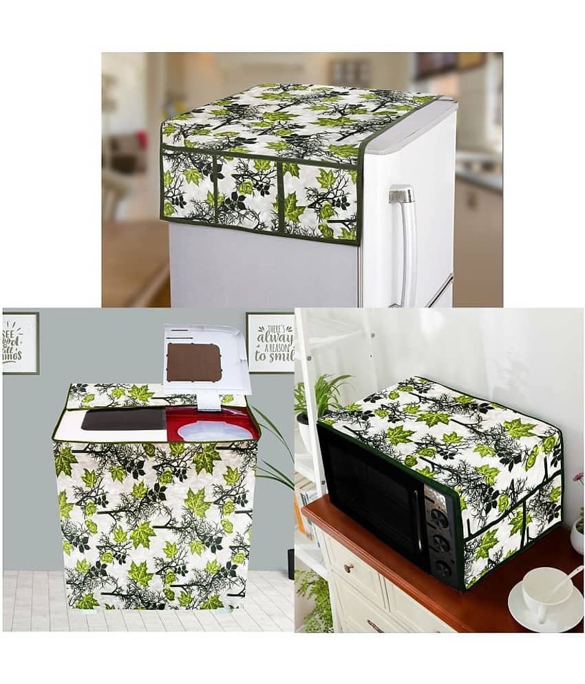 E-Retailer Set of 3 Polyester Green Fridge Top Cover