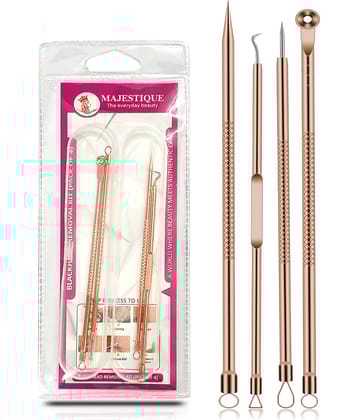 Majestique Blackhead Remover kit 4Pcs Proper Pimple Remover Tool - Blackhead Extractor Tool for Nose Face, Stainless Steel White Head Remover Kit for Men. Women