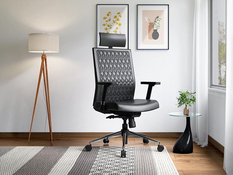 Elite High Back Leatherette Ergonomic Office Chair (Black) (1 Year Warranty, Adjustable Armrest)