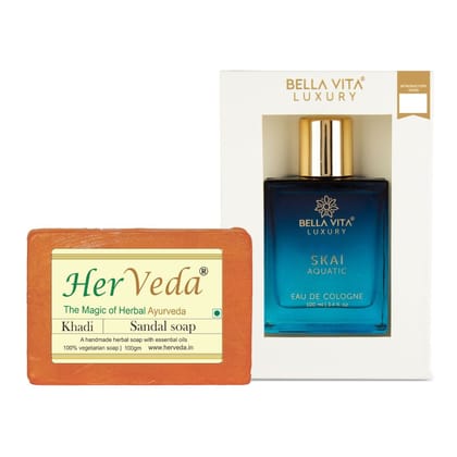 Combo Bella Vita Luxury Skai Aquatic Unisex Perfume 100 ml and HerVeda Naturals Sanadal Soap | Pack of 2