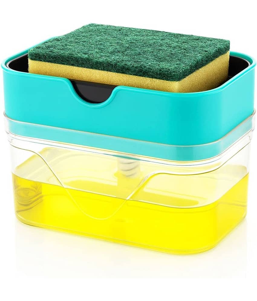 NCMART 2 in 1 Soap Dispenser for Bathroom Accessories Dishwasher Liquid Holder Liquid Dispenser Pump 400 ML with Sponge Holder Kitchen Sink Accessories Items (Multi-Color)