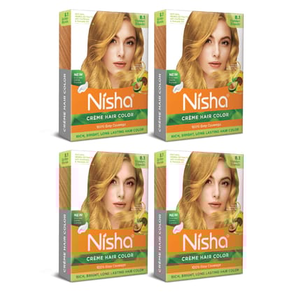 Nisha Creme Hair Color Golden Blonde 40g Pack of 4, Permanent Hair Colour for Women Men, 100% Grey Coverage