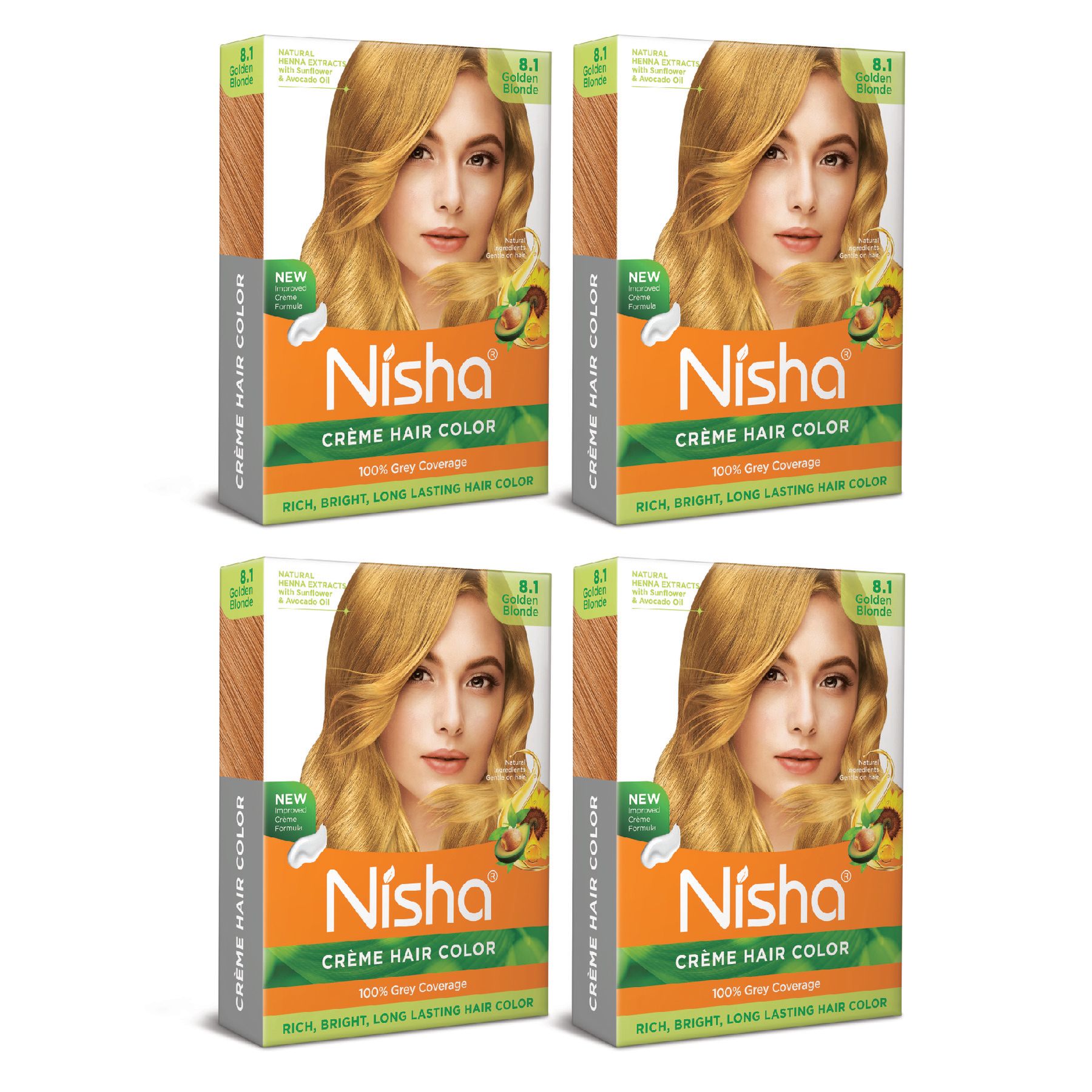 Nisha Creme Hair Color Golden Blonde 40g Pack of 4, Permanent Hair Colour for Women Men, 100% Grey Coverage