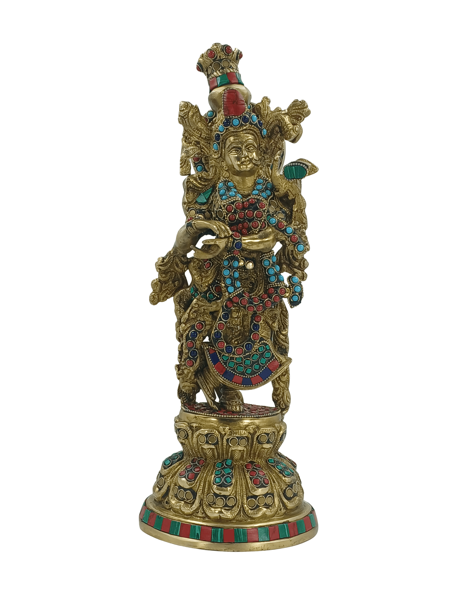 Arihant Craft� Hindu God Radha Idol Radhey Statue Radha Sculpture Turquoise Gem Stone Work Hand Craft Showpiece � 38 cm (Brass, Multicolour)