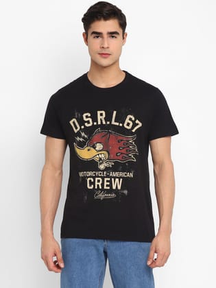 100% Cotton Printed Round Neck T-Shirt  (CLEARANCE SALE NO EXCHANGE NO RETURN)-XL / Black