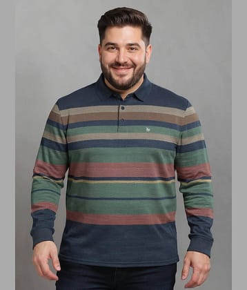 BULLMER Men Cotton Blend Regular Fit Striped Polo T Shirt ( Green )