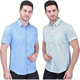 PrintCulture PRINTCULTR Men Regular Fit Solid Curved Collar Festive Shirt (Pack of 2)