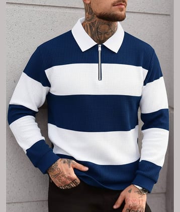 AUSK Men Cotton Blend Regular Fit Striped Polo T Shirt ( Blue )