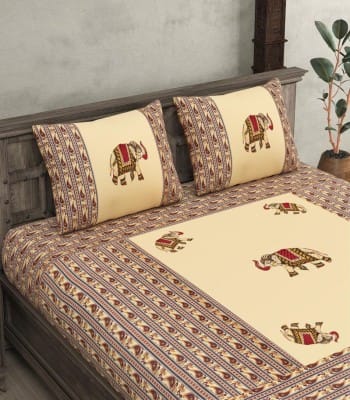 Traditional Embroidery Patchwork Sanganeri Cotton Double Bed Sheet