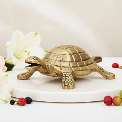 Brass Showpiece Tortoise, Turtle [Kachua] Small Statue, Length : 4 Inch (ZMAS184 G)