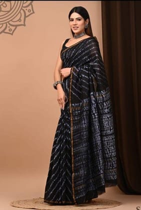 CHANDERI SILK BAGRU PRINT SAREE WITH ZARI BORDER