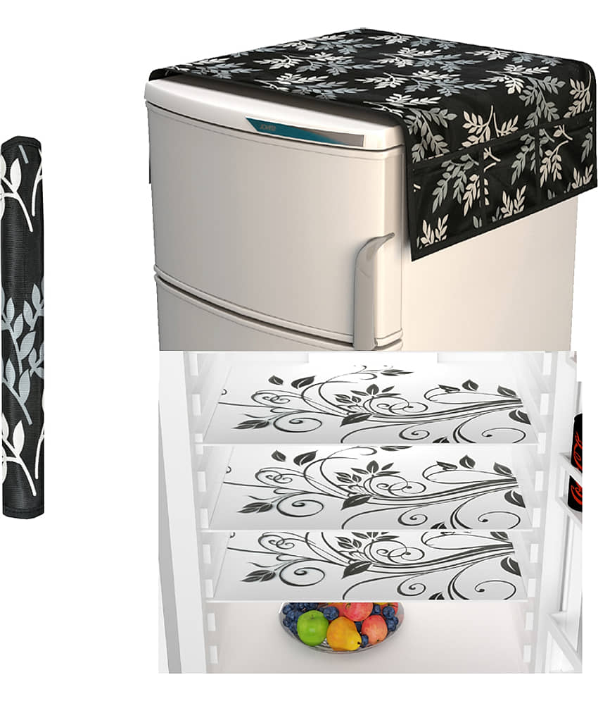 Fabolic Polyester Nature Fridge Mat & Cover ( 93 53 ) Pack of 5 - Black