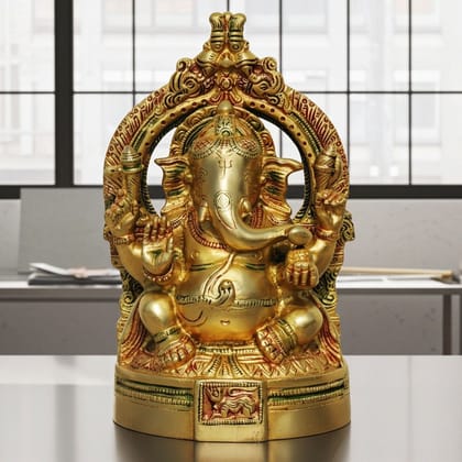 Brass Showpiece Ganesh With Frame God Idol Statue (BSMAS662)