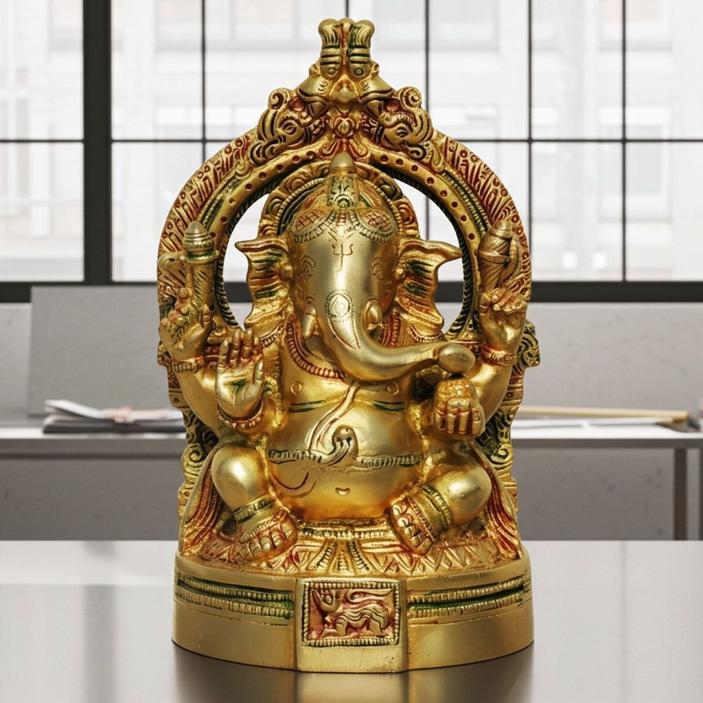Brass Showpiece Ganesh With Frame God Idol Statue (BSMAS662)
