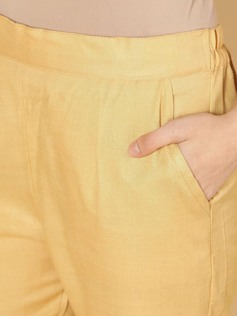 Women Solid Plain Cotton Trouser Pant (Beige)