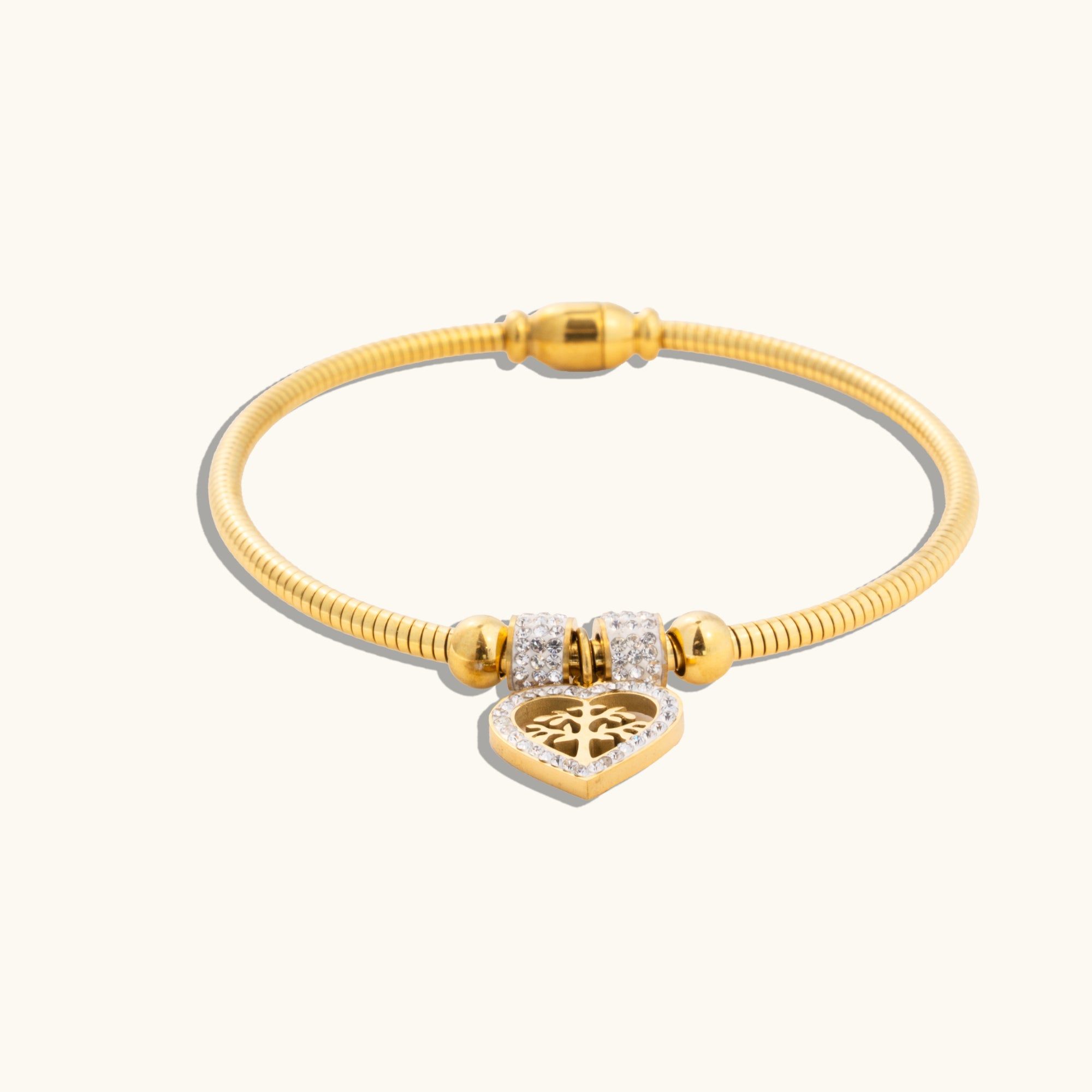 Heart Drop Charm Magnetic Bracelet Bangle - 18K Gold Plated